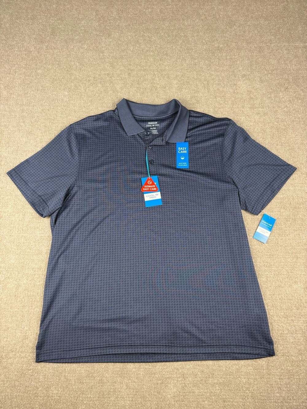 Haggar Cool 18 Pro Men's Short Sleeve Performance Polo Shirt Admiral Blue sz XL